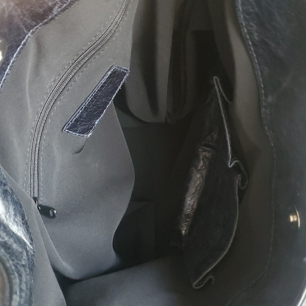Vintage Susan Farber Black Real Leather Studded Ruffle Hobo Shoulder Bag - Picture 10 of 11